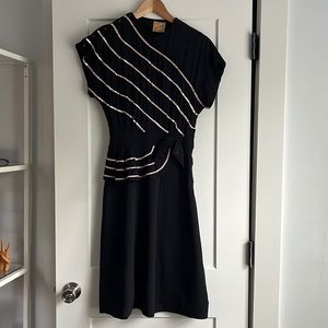 Vintage 1940s black and pink sequin peplum dress. Size small/XS. Irene Karol Jrs